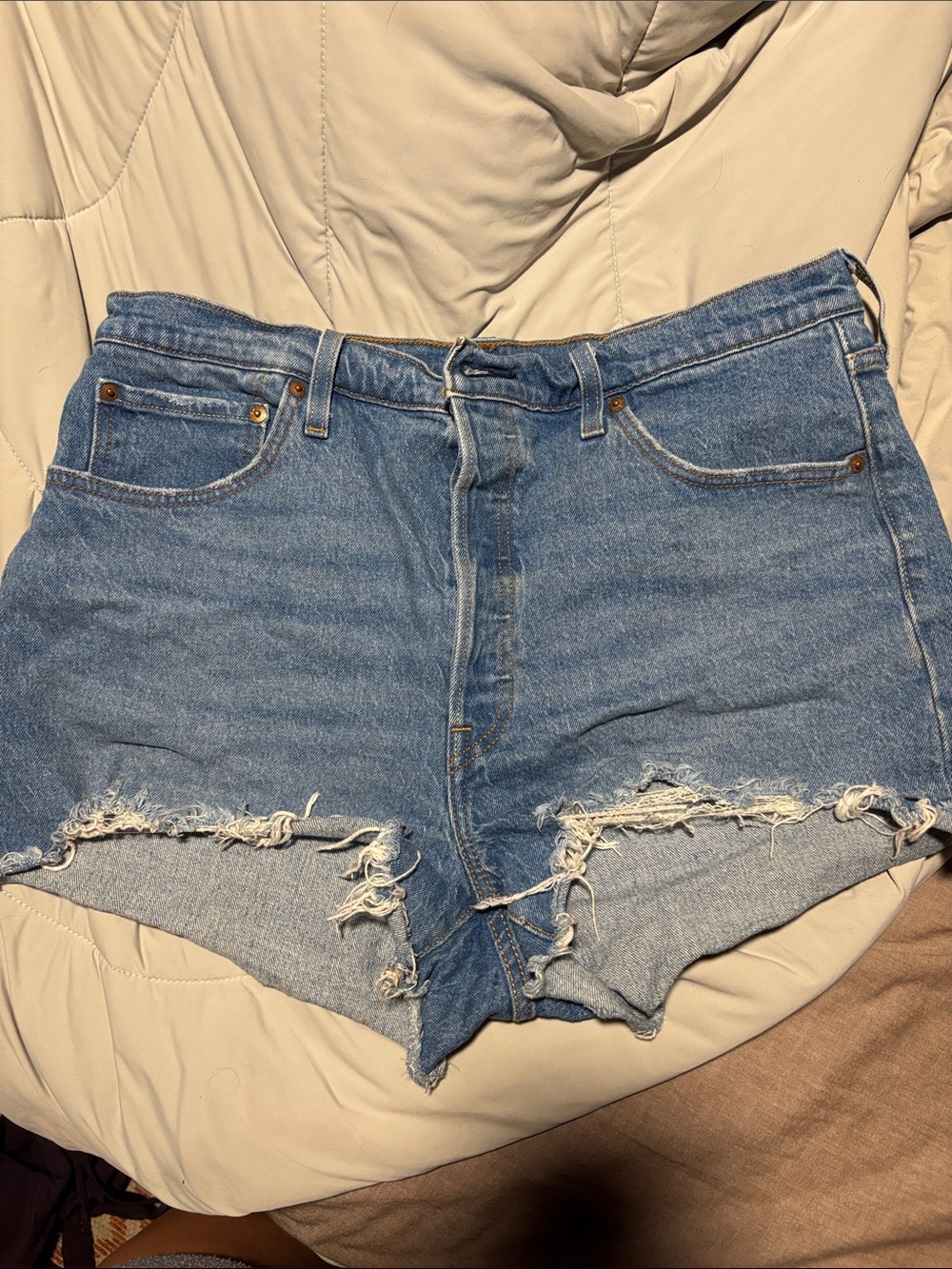 Levi's 501 Light Blue Distressed Denim Cutoff Shorts